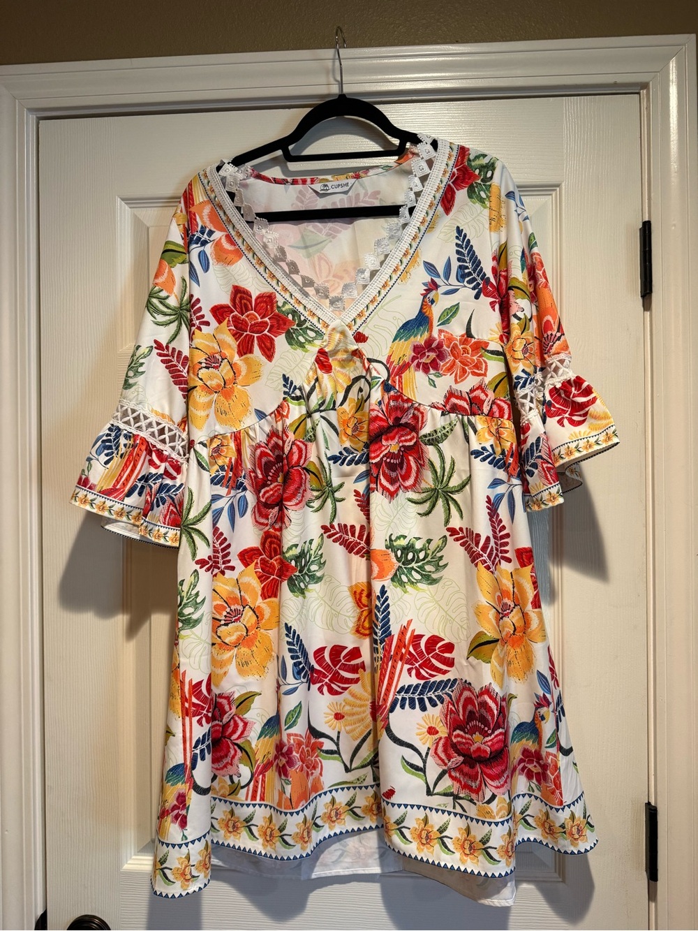 Cupshe White Floral Mini Dress with Red, Yellow, Green, Blue Accents